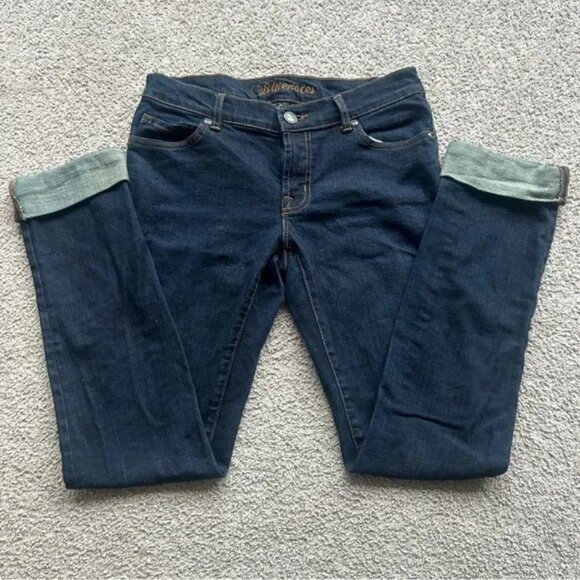 BLUENOTES jeans, size 27 on tag, darker blue, rolled up ankle cuff. Zipper front - Picture 1 of 7